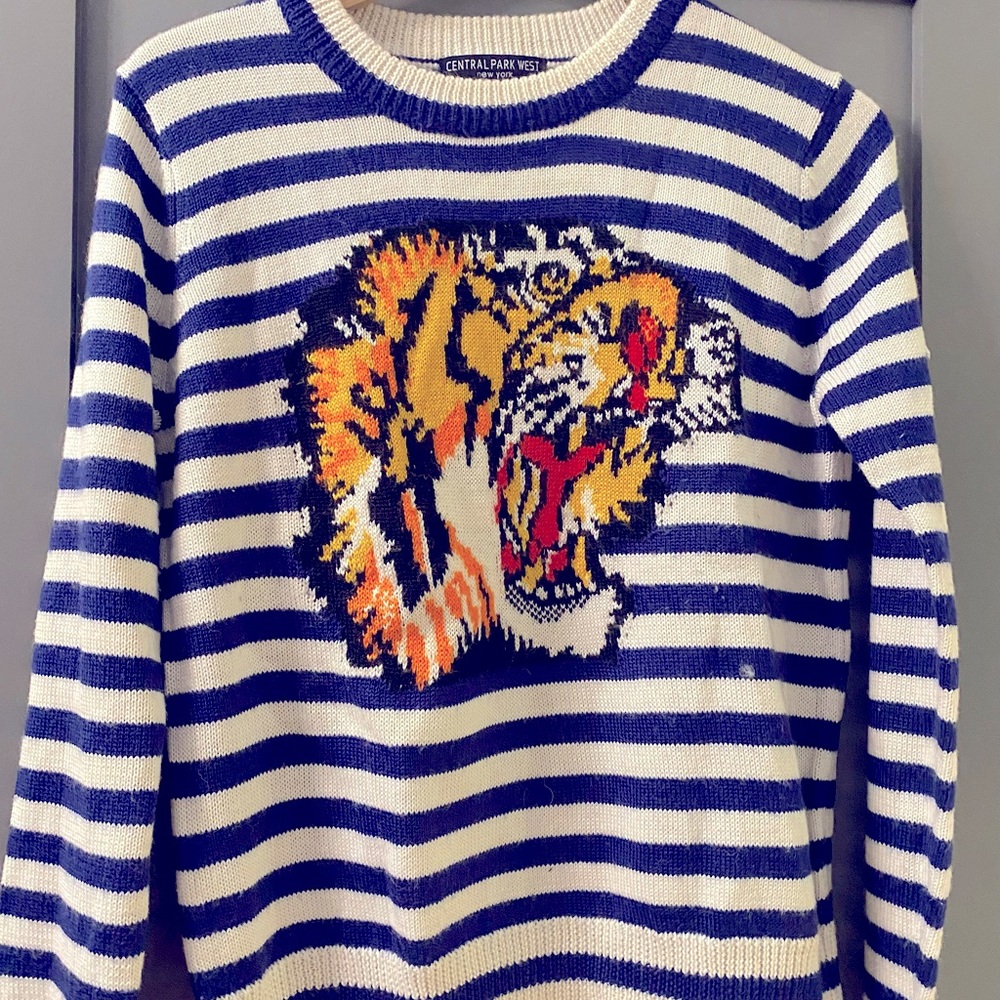 Navy and white tiger sweater